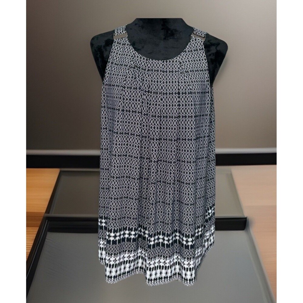 Rafaella Black/ White Women’s Tank With Metal Buckle Trim On Straps Size M